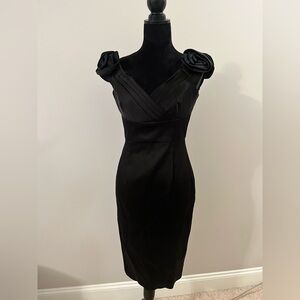 House of DR Black Rosette-Shoulder V-Neck Midi Dress